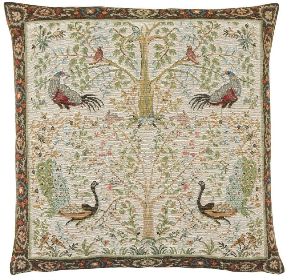 Birds & Trees Cream Tapestry Cushion with Feather Filler 