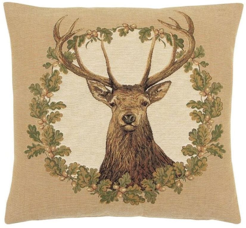 Stag Beige Tapestry Cushion with Feather Filler 