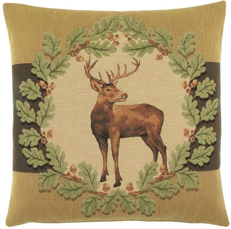 Stag & Oakleaves I Tapestry Cushion with Feather Filler 