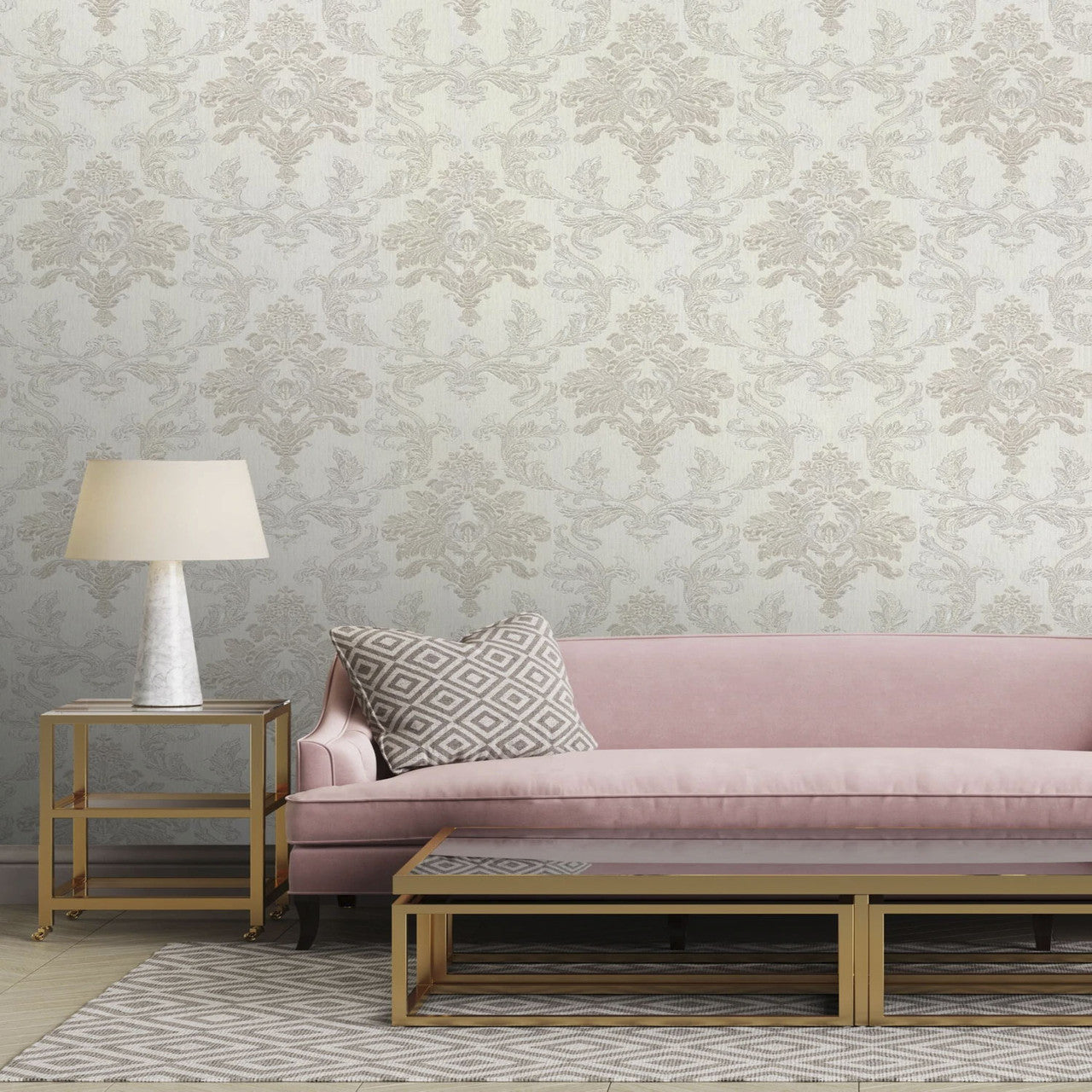 526257 - Bellini Vasari Damask Wallpaper  - Silver and Gold - Rasch