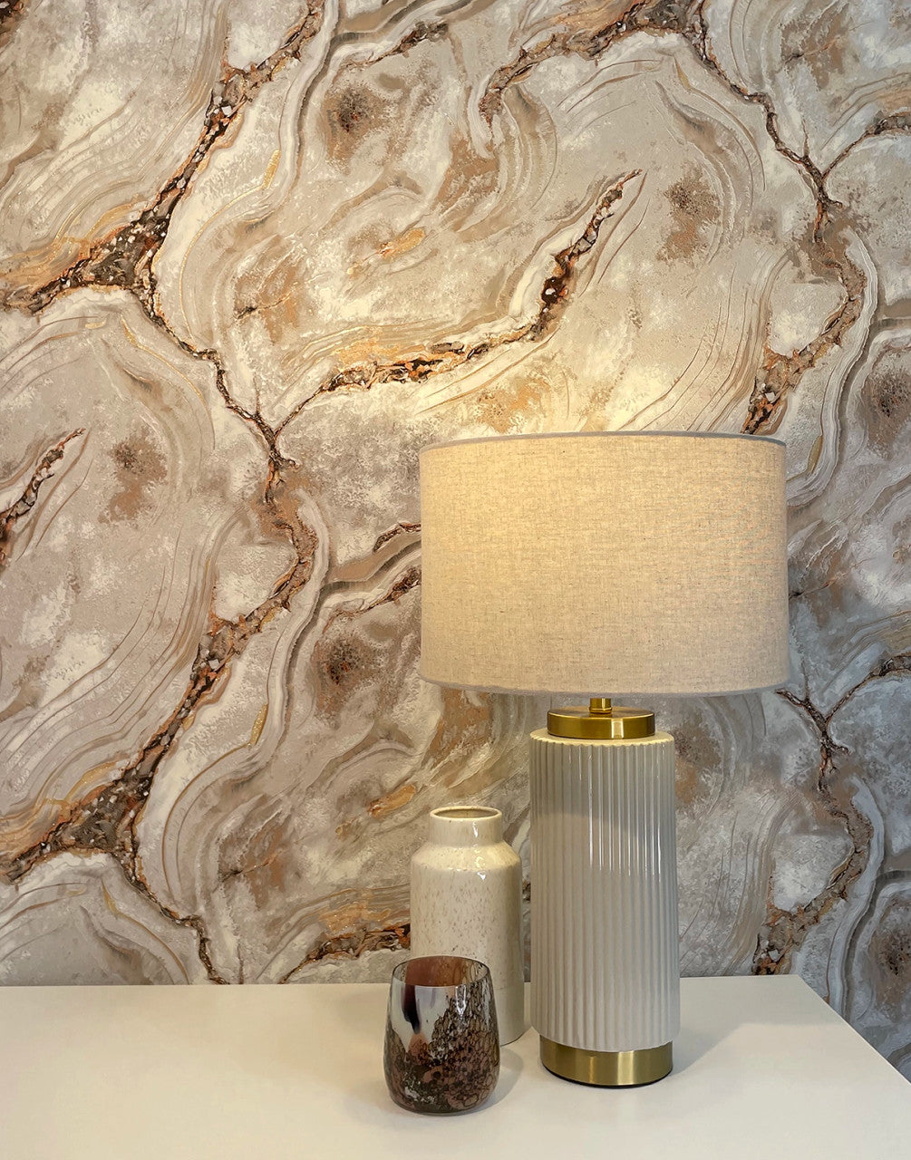 529418 - Vasari Marble Wallpaper - Natural & Rust - Rasch