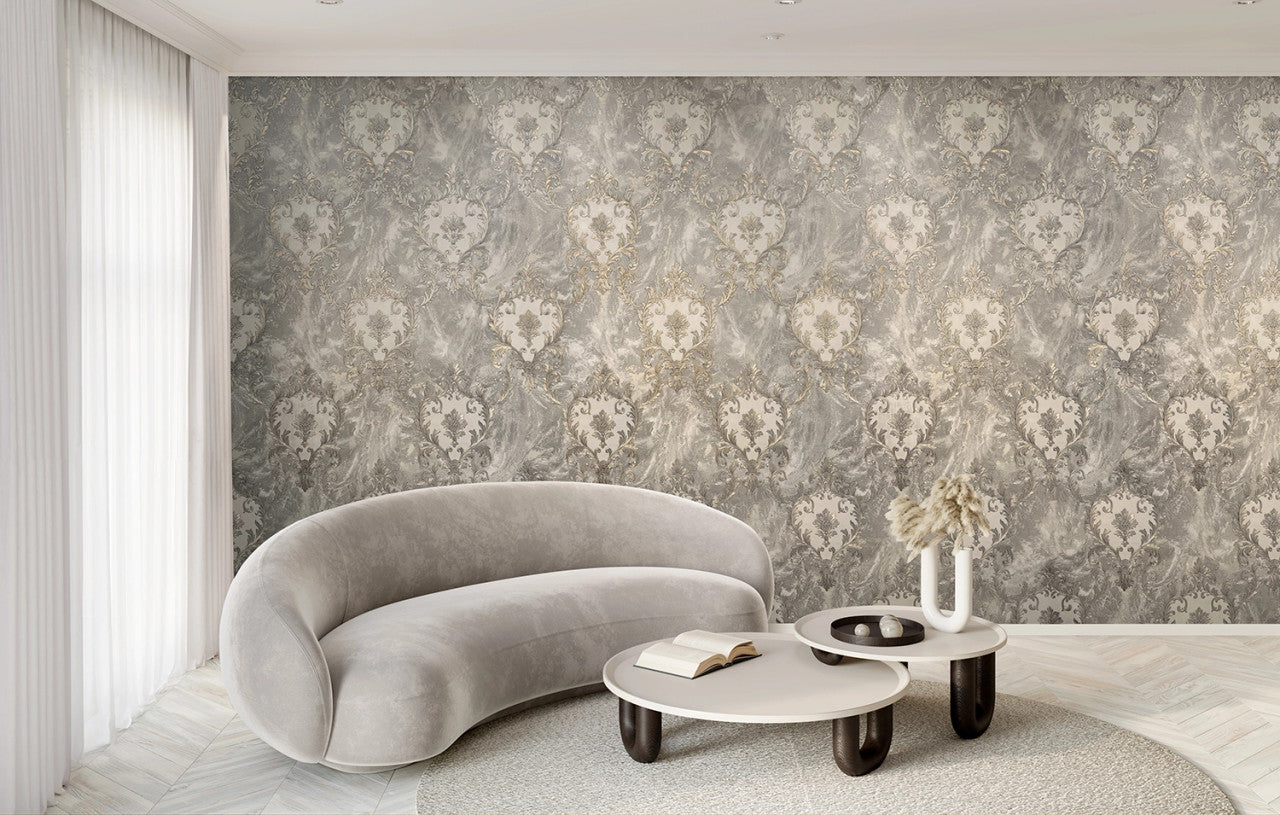 534351 - Sienna Damask Wallpaper - Grey - Rasch