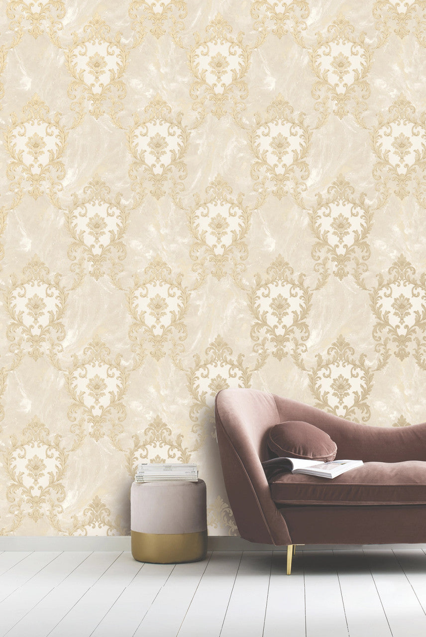 534368 - Sienna Damask Wallpaper - Beige - Rasch