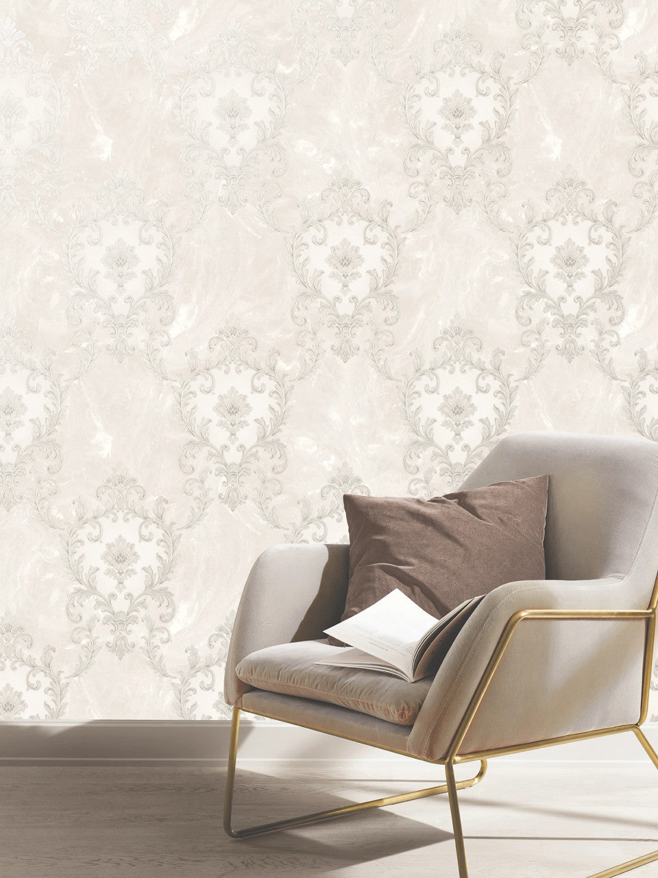 534375 - Sienna Damask Wallpaper - Pearl - Rasch
