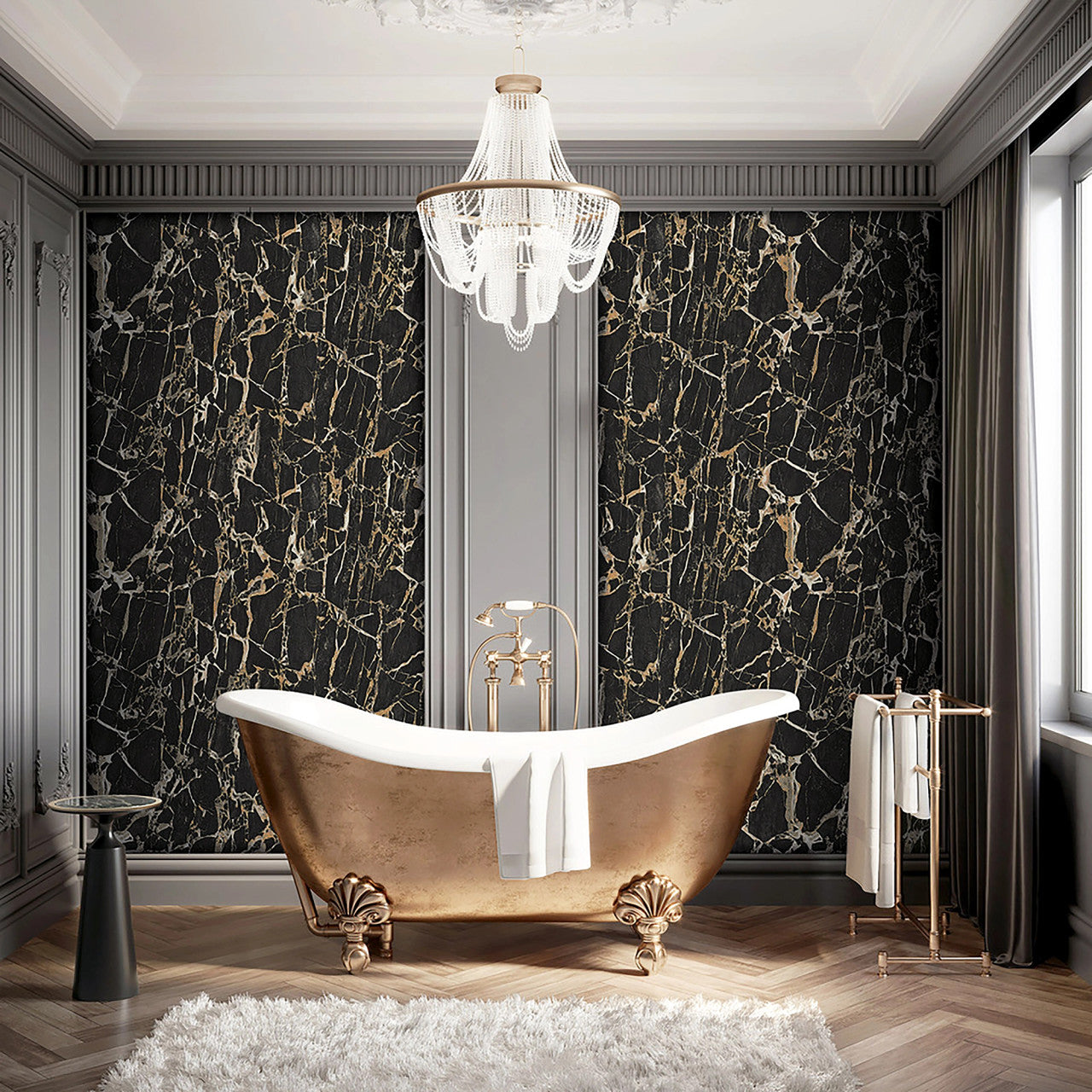 538113 - Enzo Marble Wallpaper - Black Gold - Rasch