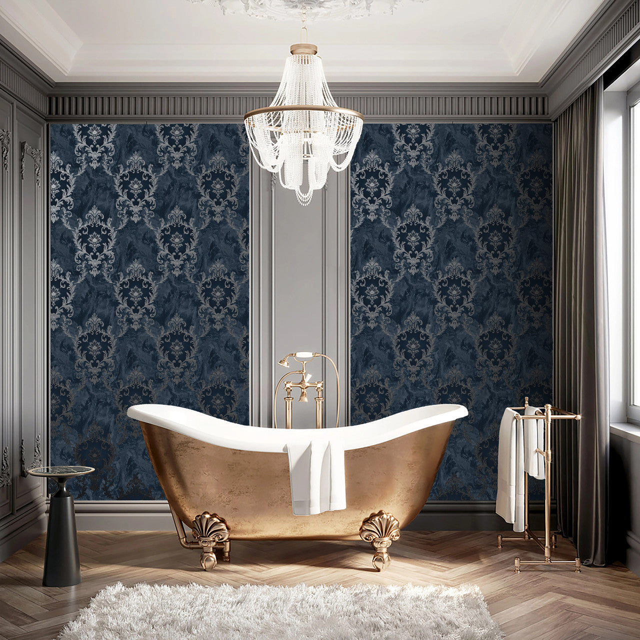 538410 - Sienna Damask Wallpaper - Blue Silver - Rasch