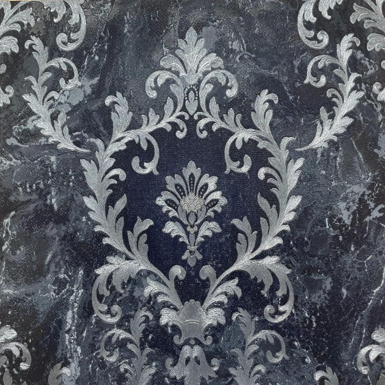 538410 - Sienna Damask Wallpaper - Blue Silver - Rasch