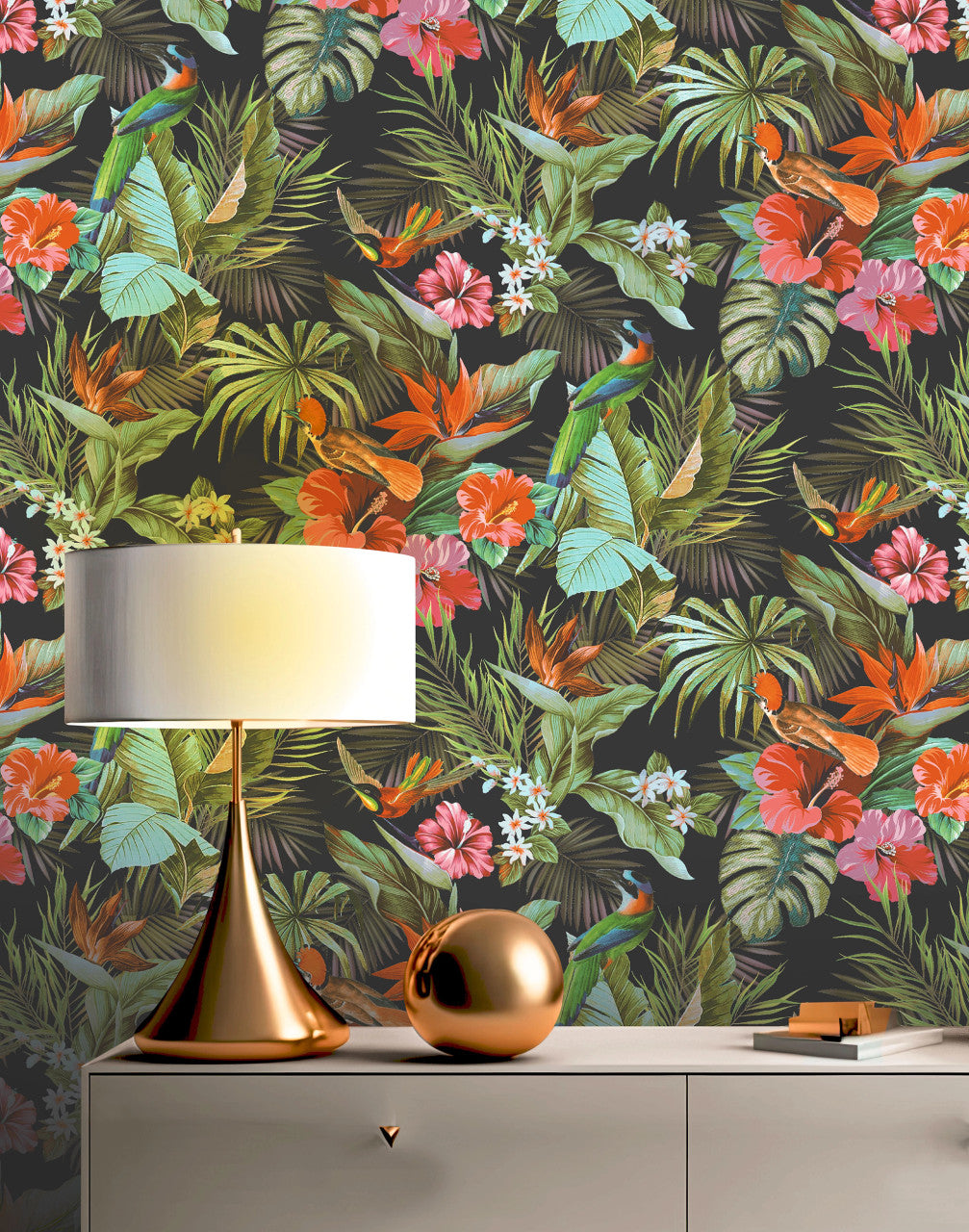 539059 - Paradise Birds Vasari Wallpaper - Black Multi - Rasch