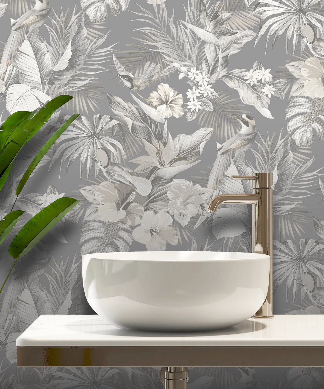 539073 - Paradise Birds Vasari Wallpaper - Grey - Rasch