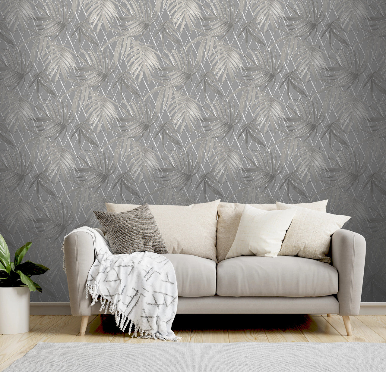 539547 - Paradise Palm Vasari Wallpaper - Grey - Rasch