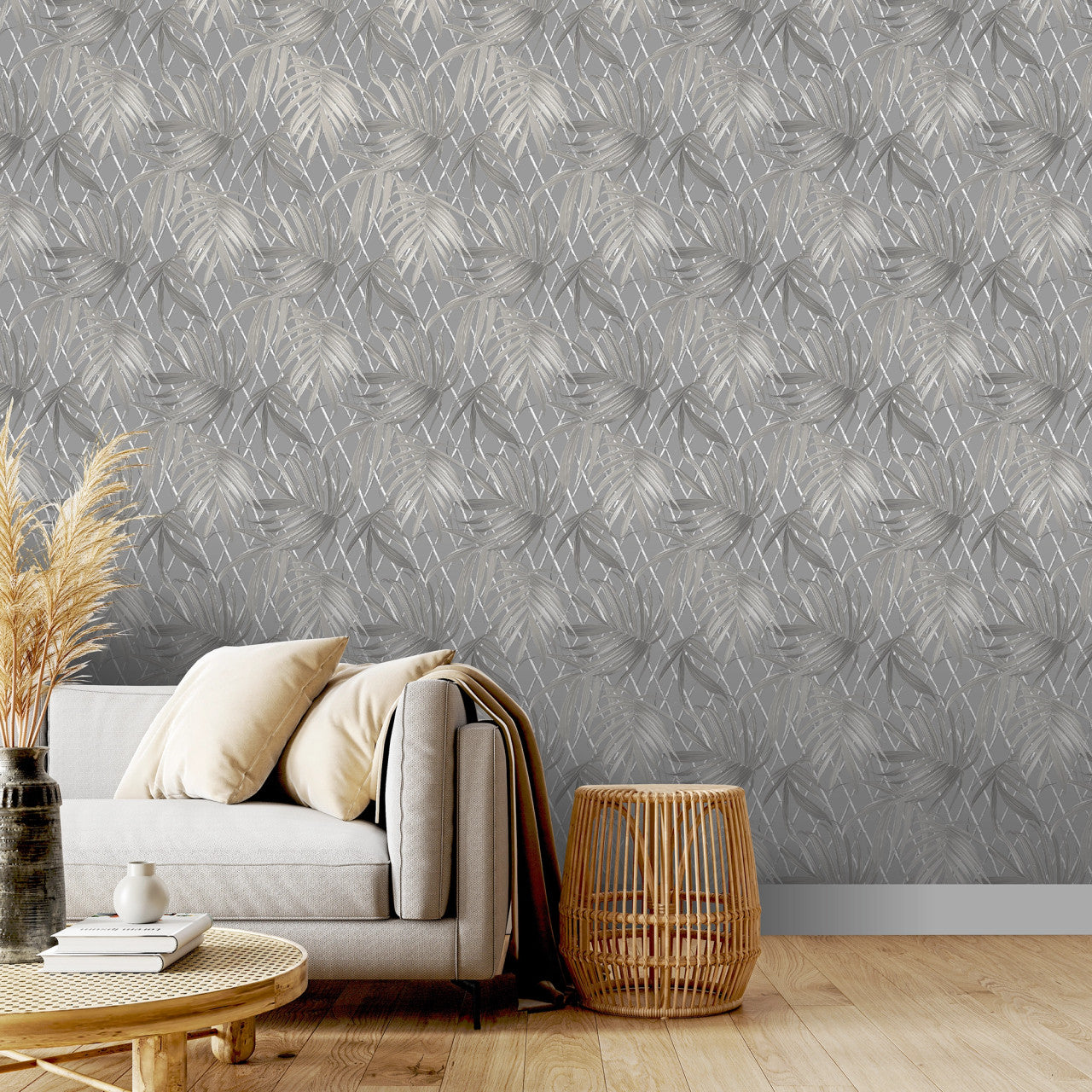 539547 - Paradise Palm Vasari Wallpaper - Grey - Rasch