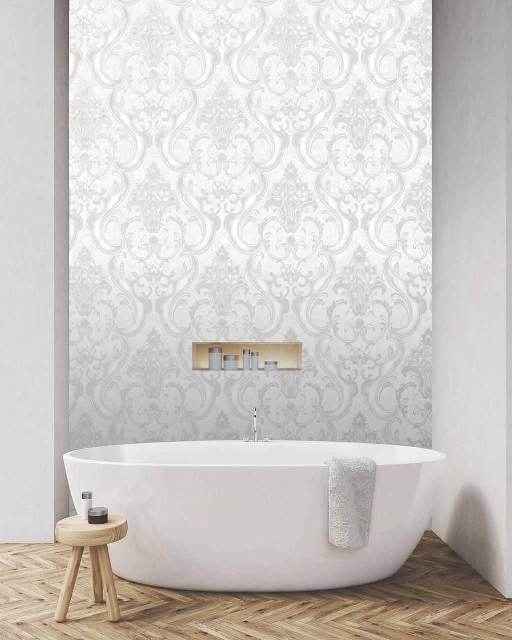 539776 - Sonata Damask Wallpaper - Silver Grey - Rasch