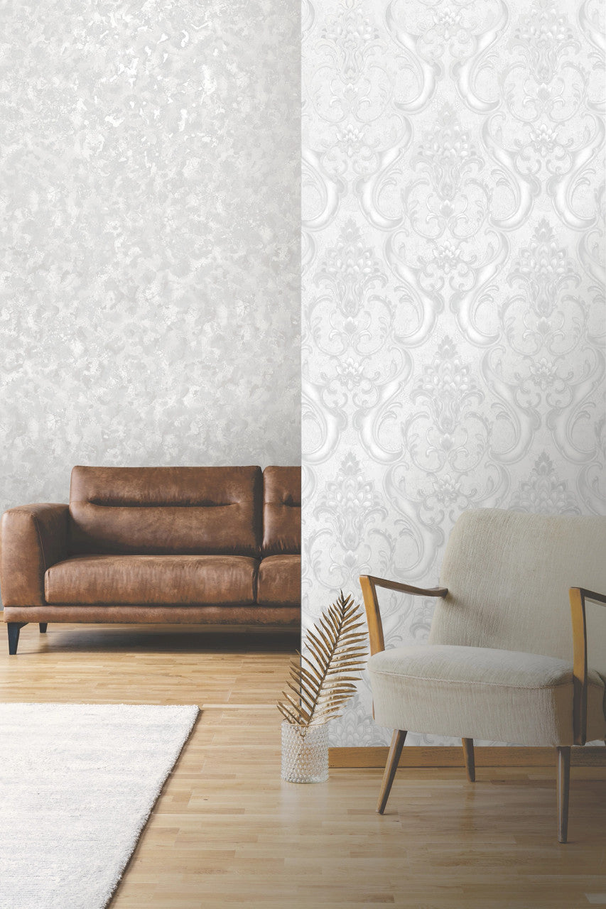 539776 - Sonata Damask Wallpaper - Silver Grey - Rasch