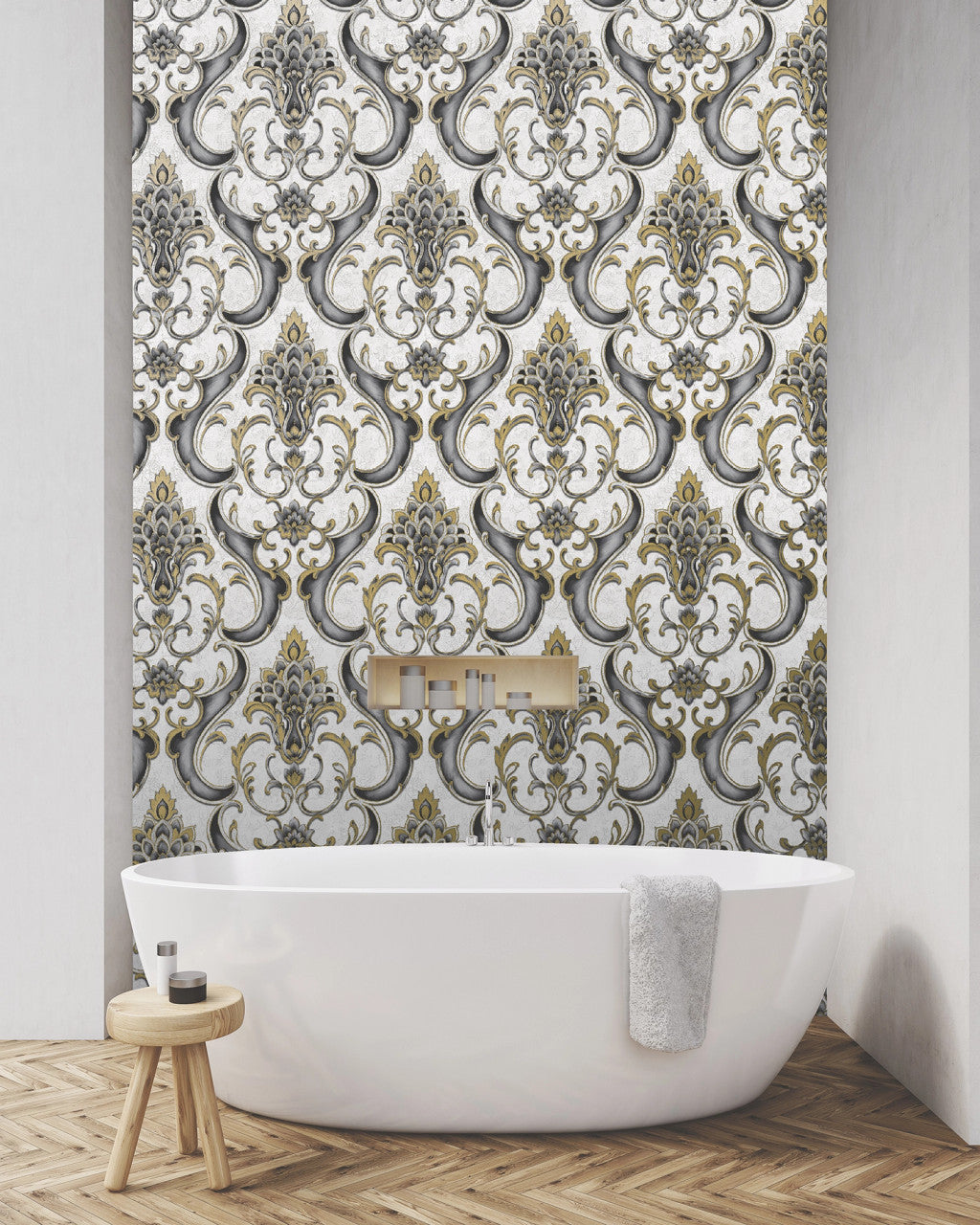 539783 - Sonata Damask Wallpaper - Black Gold - Rasch