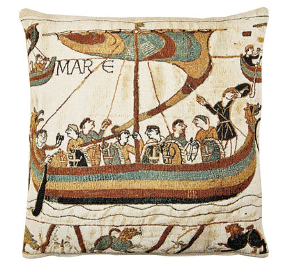Bayeux-Longship (woollen) Tapestry Cushion with Feather Filler 