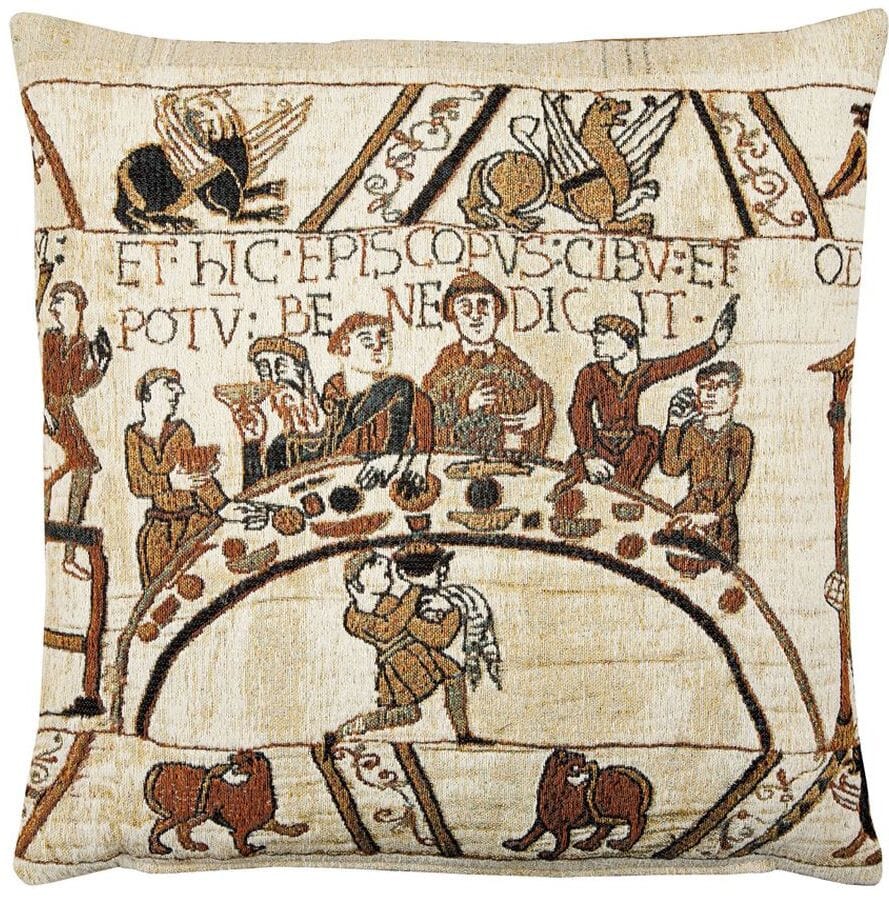 Bayeux-Feast (woollen) Tapestry Cushion with Feather Filler 