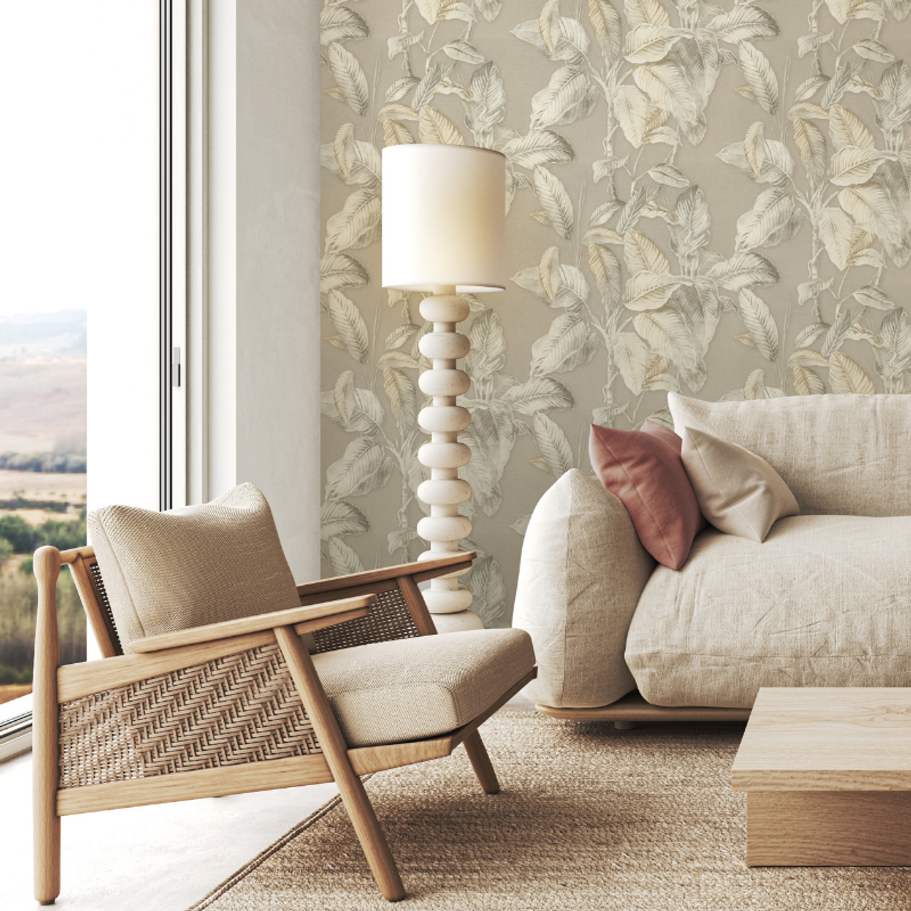 571455 - Boho Palm Wallpaper - Neutral - Rasch