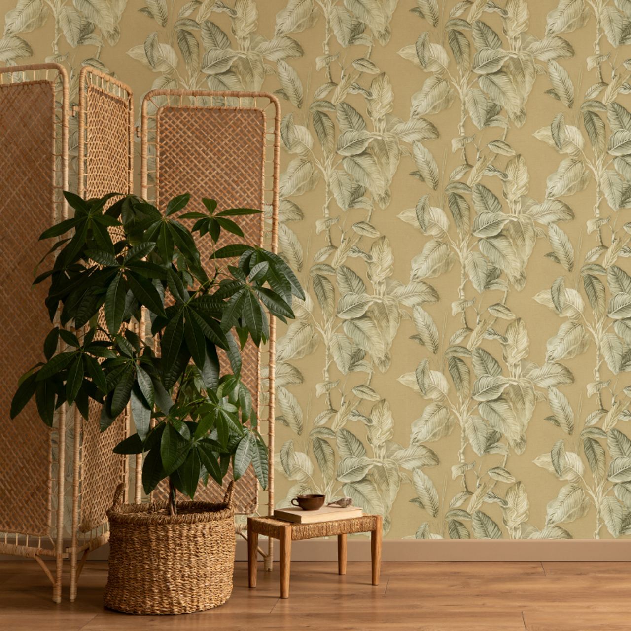 571479 - Boho Palm Wallpaper - Mustard - Rasch