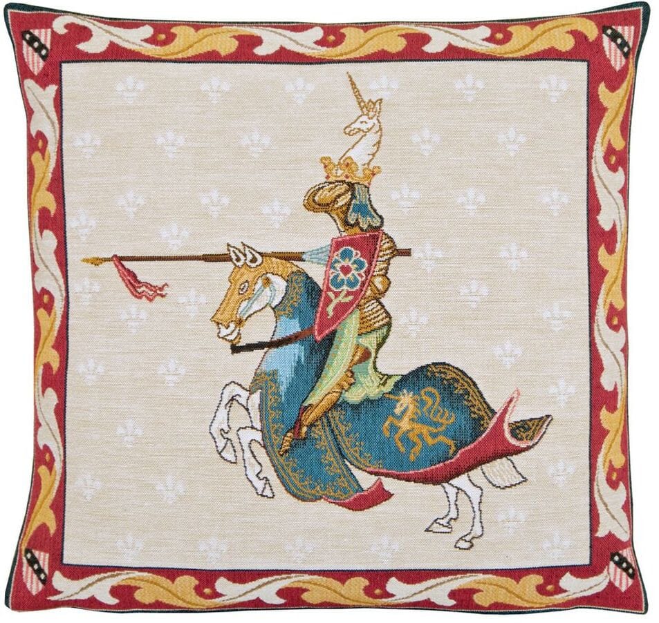 Knight-Unicorn Tapestry Cushion with Feather Filler 