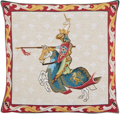 Knight-Unicorn Tapestry Cushion with Feather Filler 
