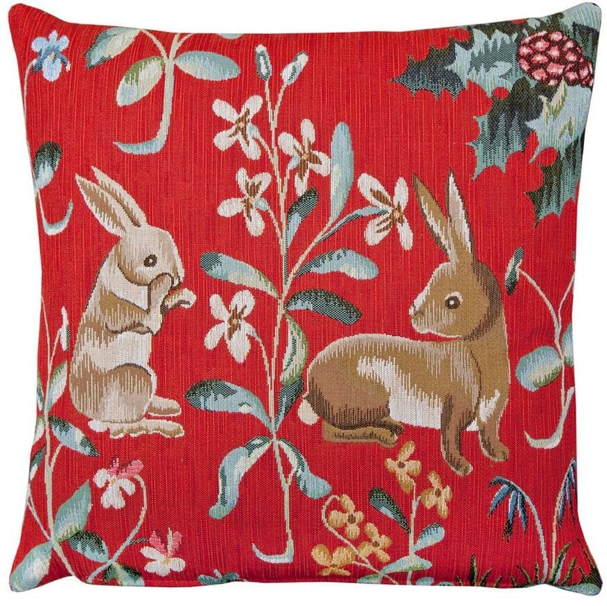 Rabbits Tapestry Cushion with Feather Filler 