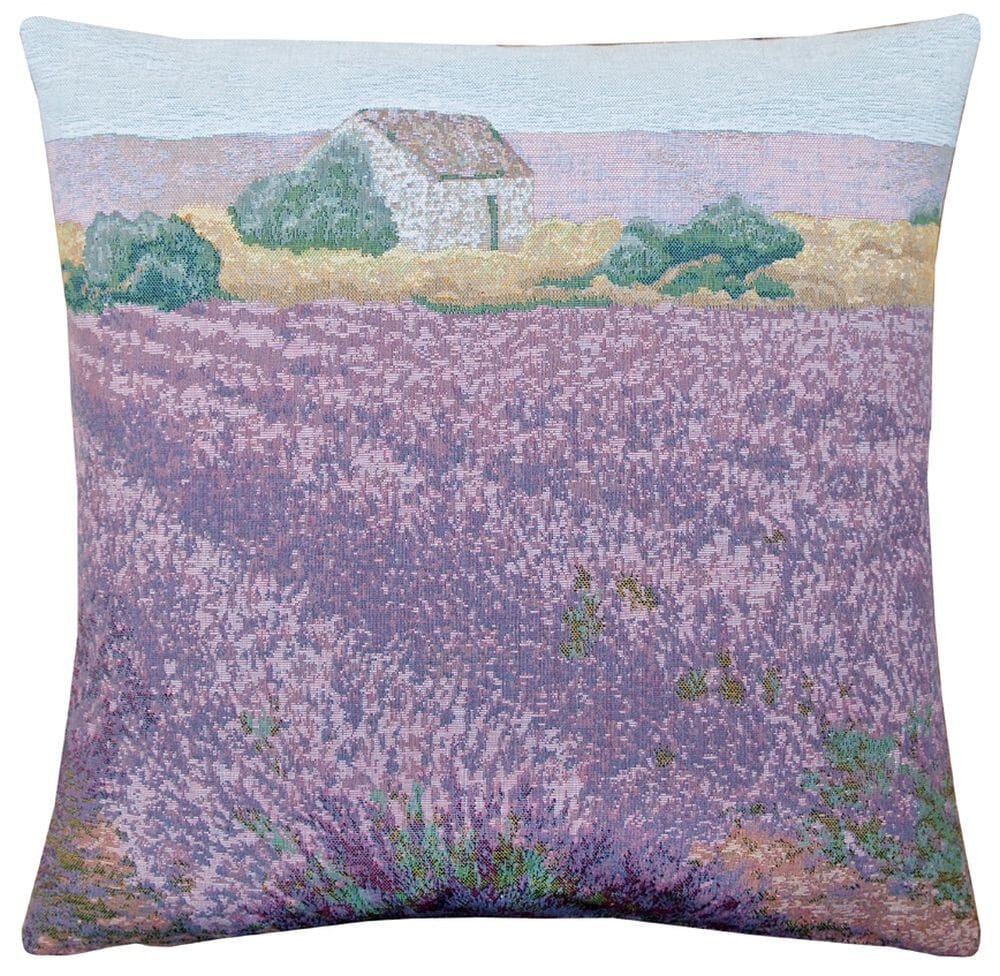 Lavender Field Tapestry Cushion with Feather Filler 