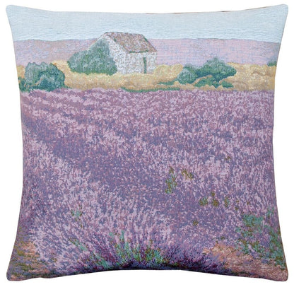 Lavender Field Tapestry Cushion with Feather Filler 