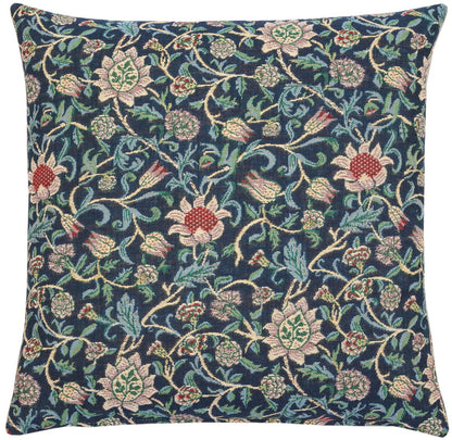 Morris Evenlode Blue Tapestry Cushion with Feather Filler 