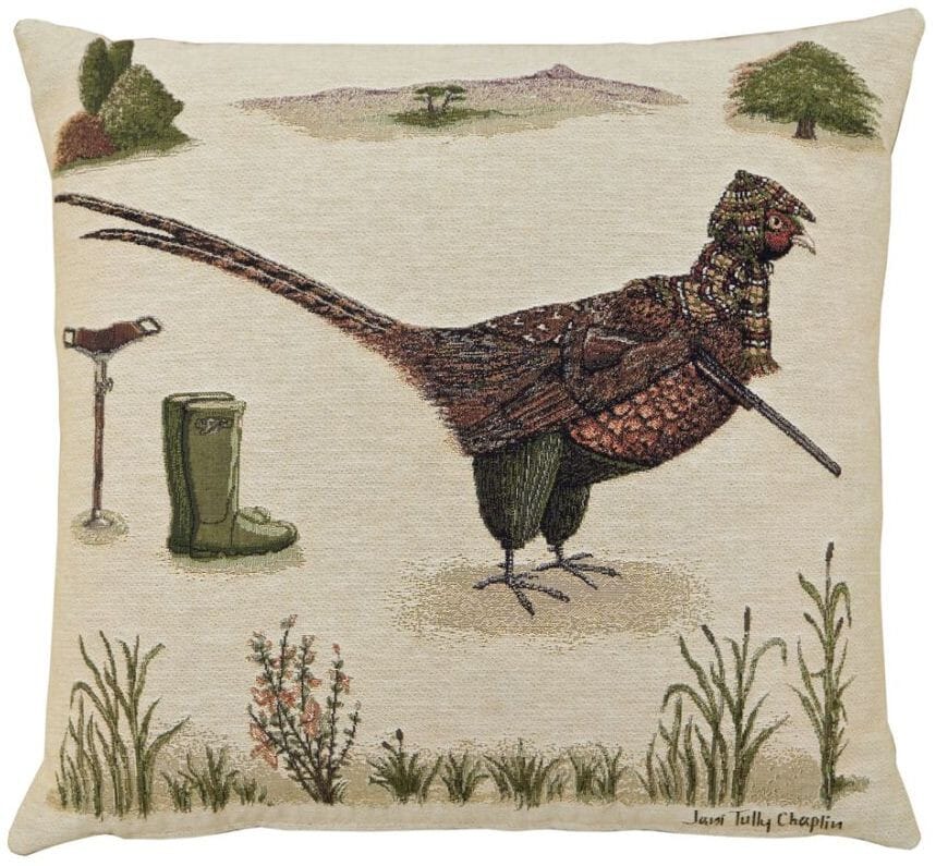 Phillip Pheasant the Gamekeeper Tapestry Cushion with Feather Filler 