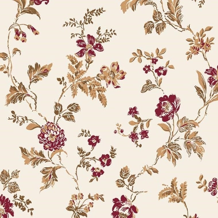 600312 - Romance Heritage Wallpaper - Cream & Burgundy - K & K