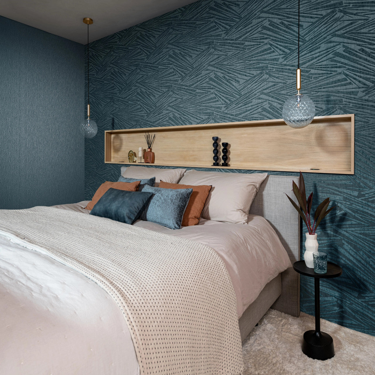 608359 - Sky Lounge Abstract Fractal Wallpaper - Petrol Blue - Rasch