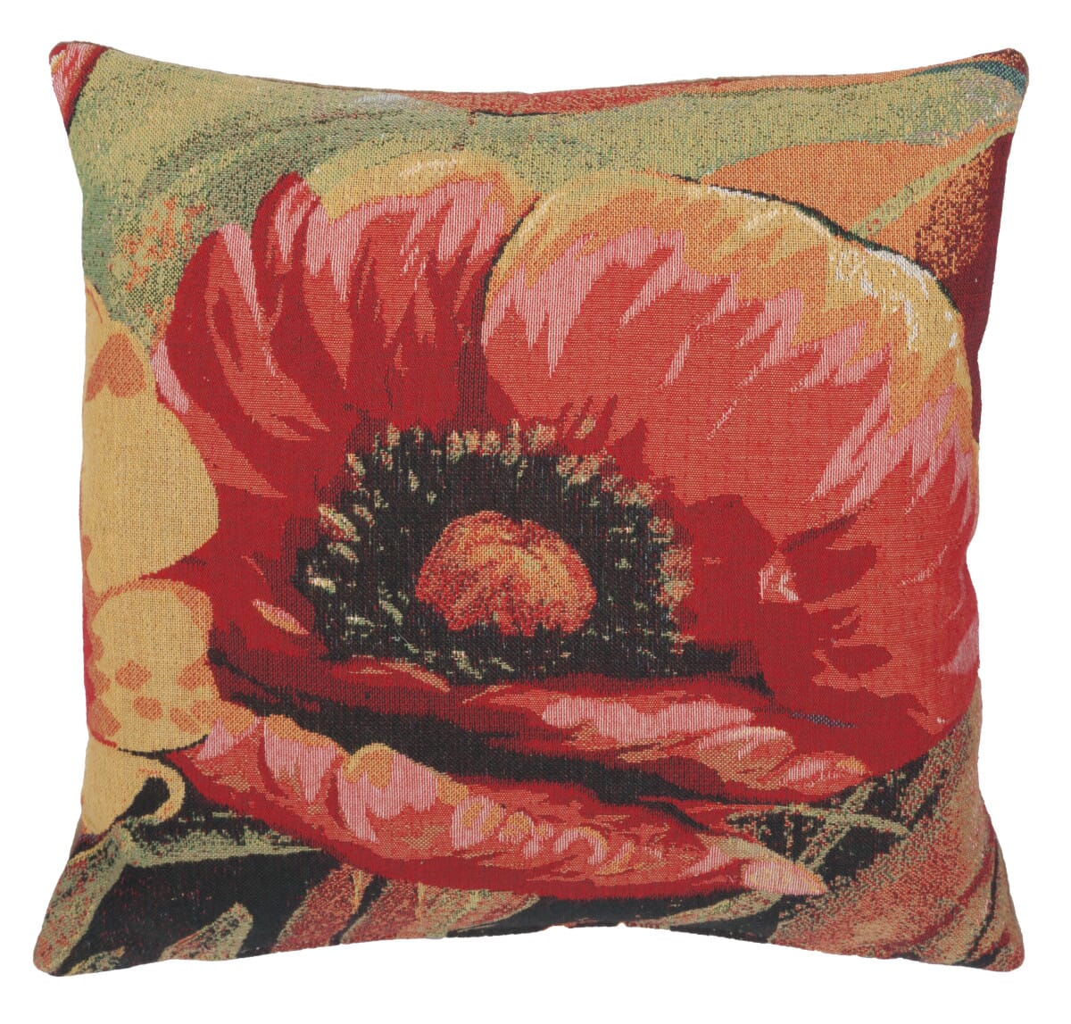Red Poppy Tapestry Cushion with Feather Filler 
