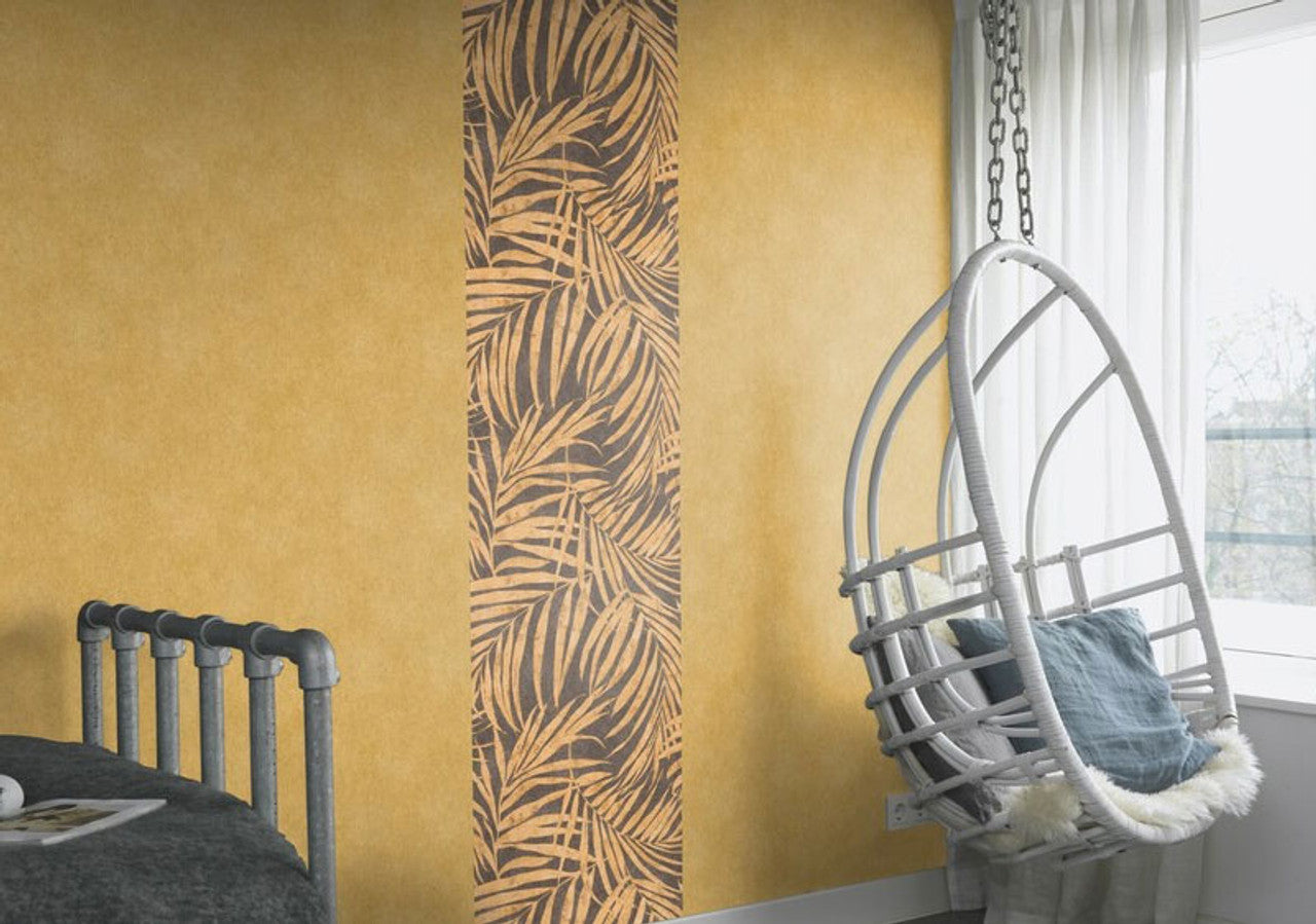 617450 - Linares Leaves Wallpaper - Brown & Gold - Rasch