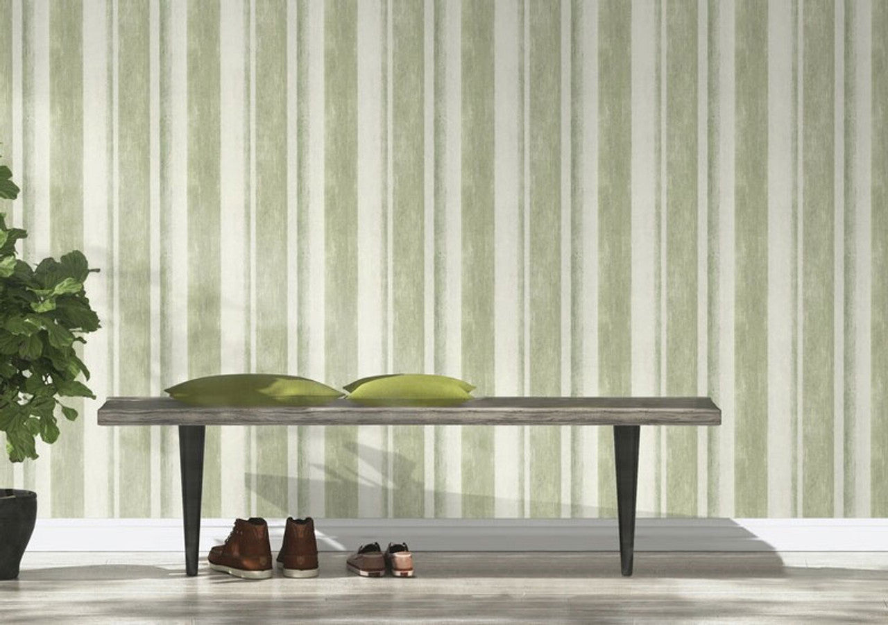617771 - Linares Stripe Wallpaper - Green & Cream - Rasch