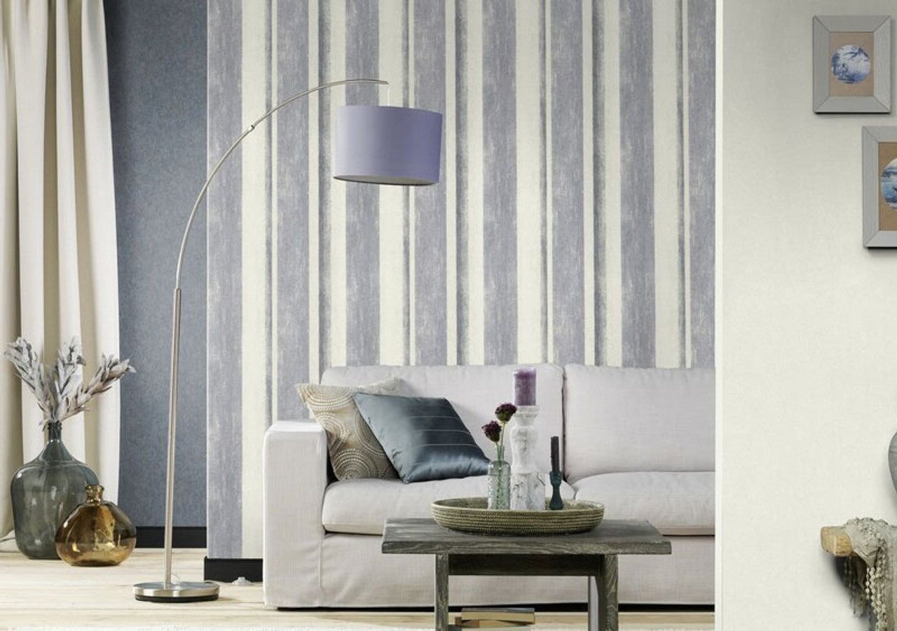 617788 - Linares Stripe Wallpaper - Blue & Cream - Rasch