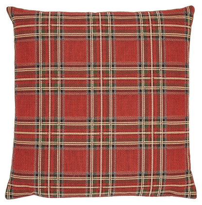 Red Tartan Tapestry Cushion with Feather Filler 