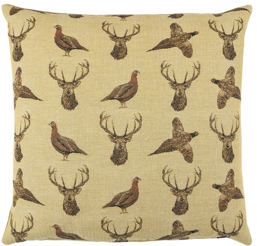 Highland Beige Tapestry Cushion with Feather Filler 