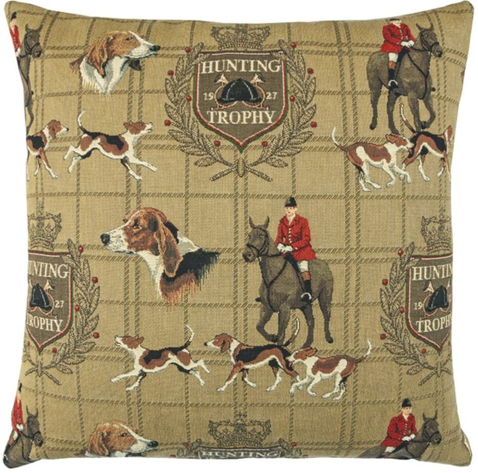 Hunting Trophy Tapestry Cushion with Feather Filler 