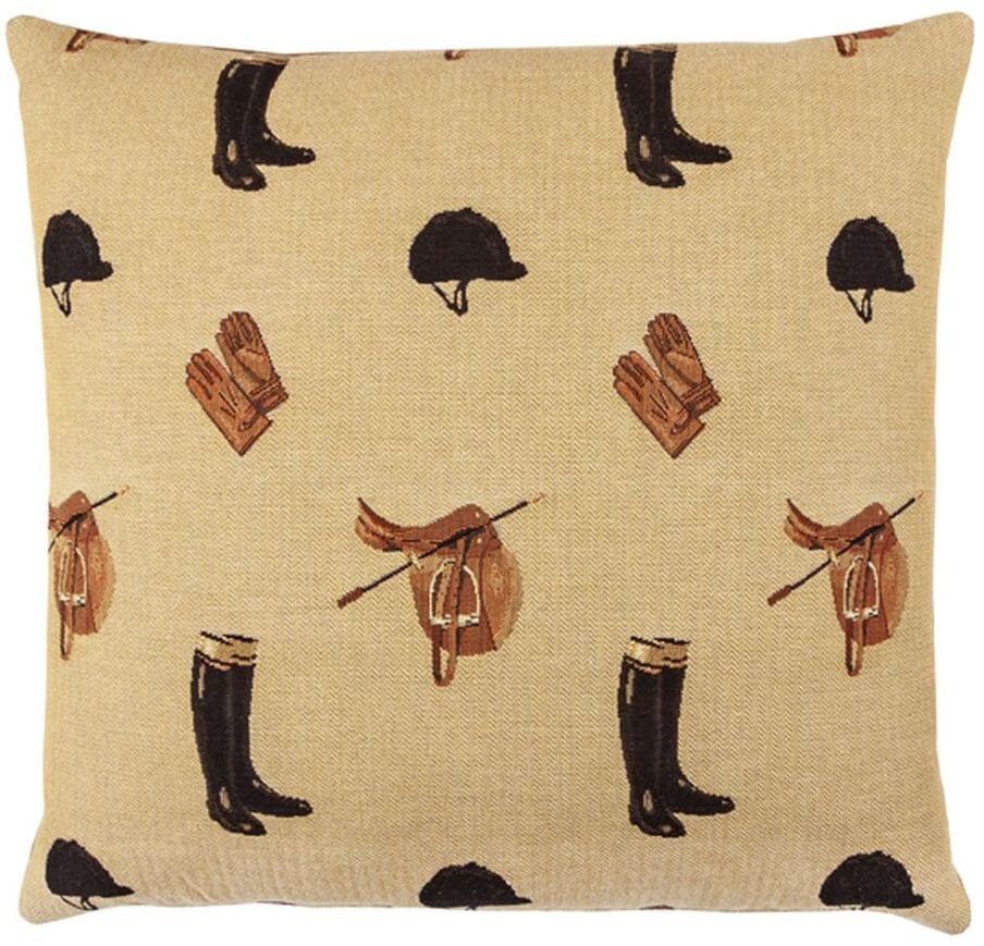 Equestrian Beige Tapestry Cushion with Feather Filler 