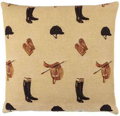 Equestrian Beige Tapestry Cushion with Feather Filler 