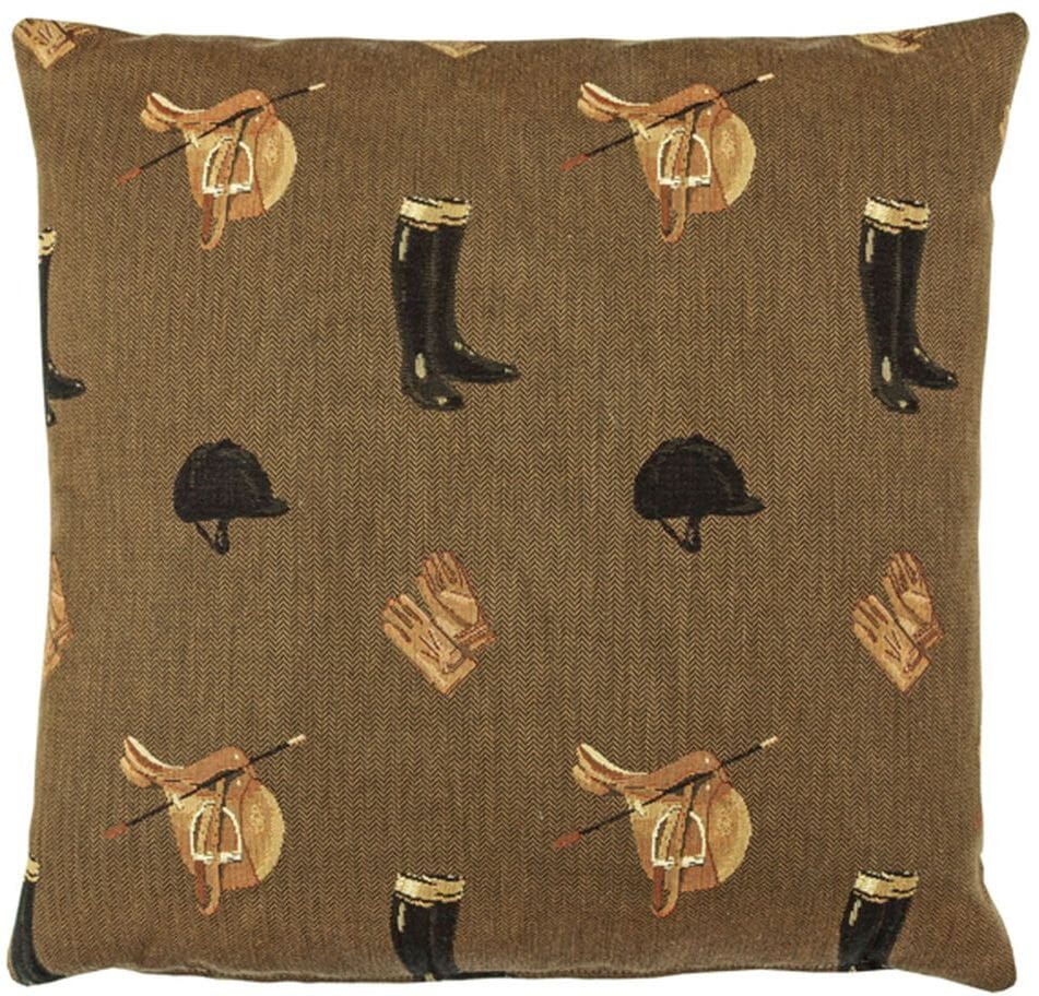 Equestrian Brown Tapestry Cushion with Feather Filler 
