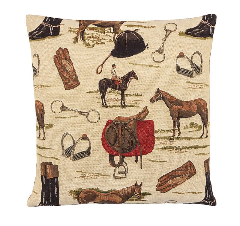 Horse Riding Tapestry Cushion with Feather Filler 