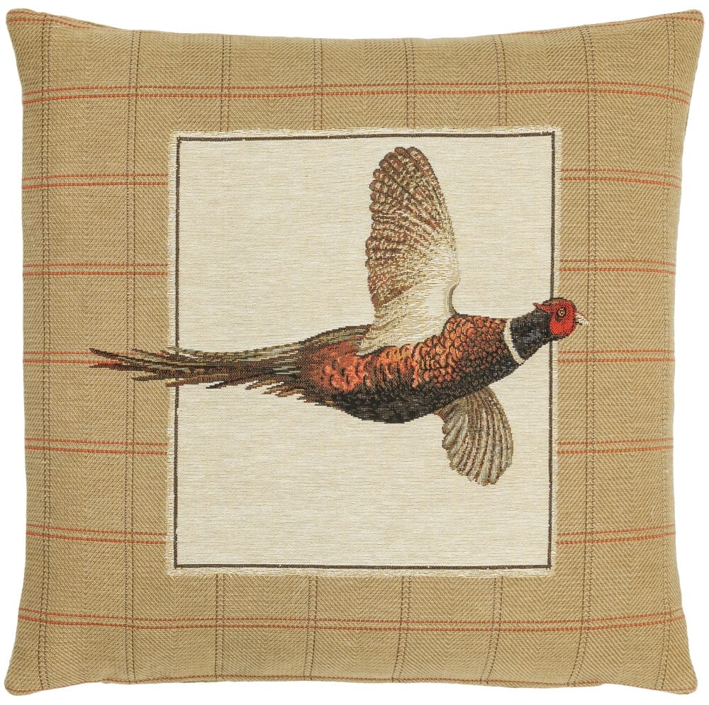 Pheasant in Flight Tapestry Cushion with Feather Filler 