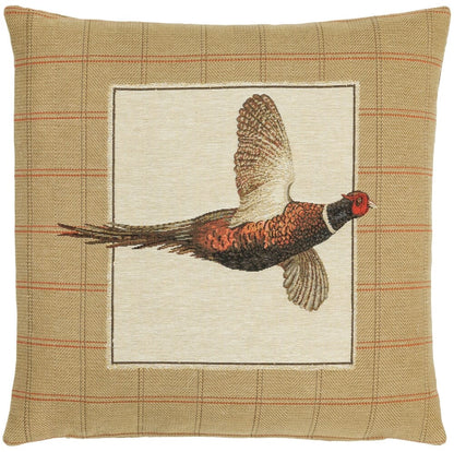 Pheasant in Flight Tapestry Cushion with Feather Filler 