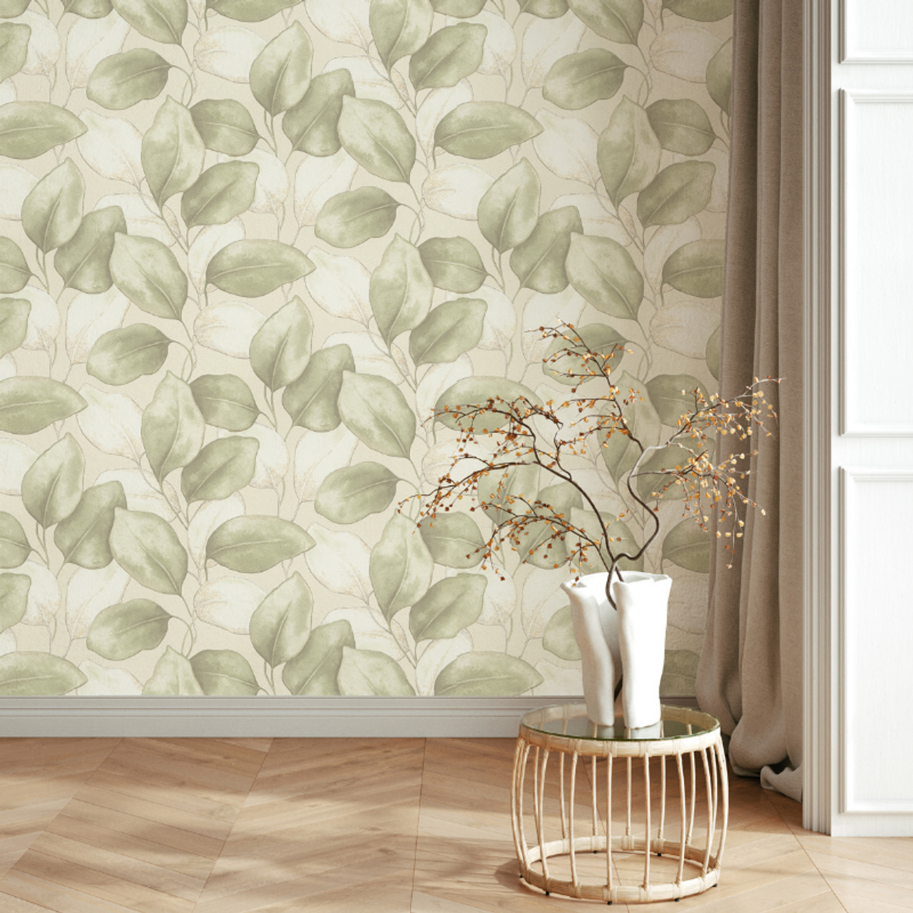 659870 - Opulenza Leaf Wallpaper - Sage - Rasch