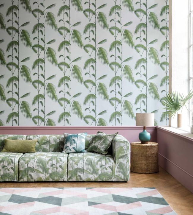 Palm Leaves Wallpaper - Leaf Green on Sea Foam - 66/2010