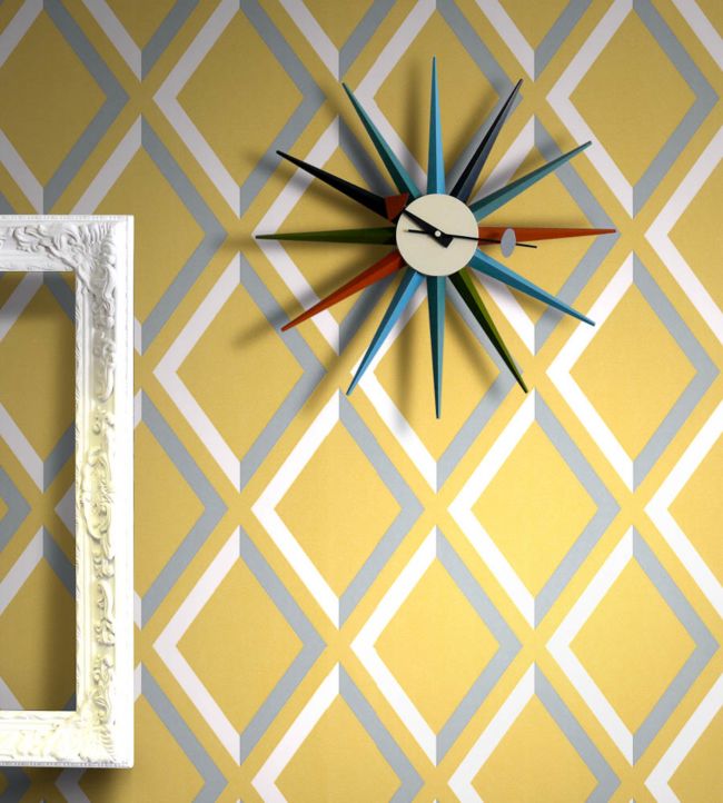 Pompeian Wallpaper - White & Heath Grey on Chartreuse - 66/3018