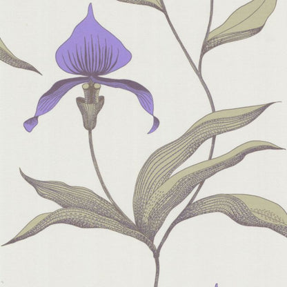 Orchid Wallpaper - Lilac & Old Olive on Eau du Nil - 66/4024