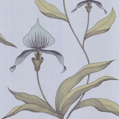 Orchid Wallpaper - Ice Blue & Old Olive on Powder Blue - 66/4026