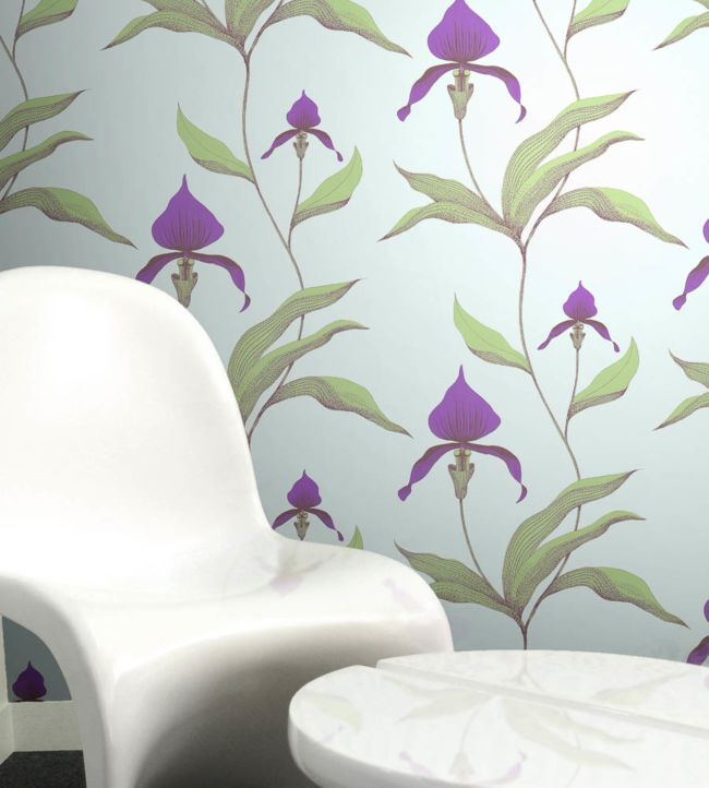 Orchid Wallpaper - Rouge & Olive Green on Soft Olive - 66/4033
